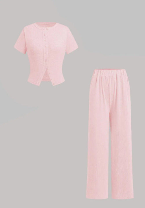 MIRANDA™ - Casual Button Front Top and Wide Leg Trousers Set