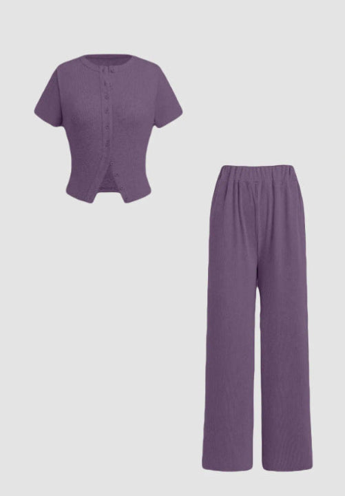 MIRANDA™ - Casual Button Front Top and Wide Leg Trousers Set