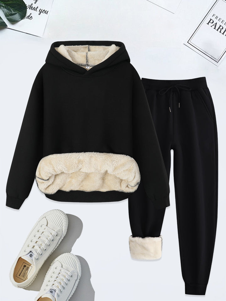 FORDA™ - Cozy Solid Colour Hoodie and Drawstring Trousers Set