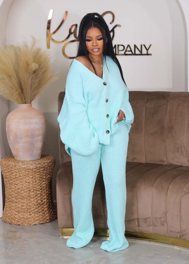 AMIKA™ - Casual V-Neck Cardigan and Wide Leg Trousers Set