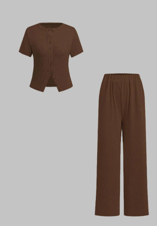 MIRANDA™ - Casual Button Front Top and Wide Leg Trousers Set