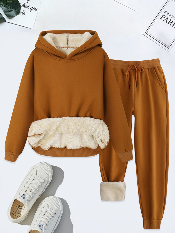 FORDA™ - Cozy Solid Colour Hoodie and Drawstring Trousers Set