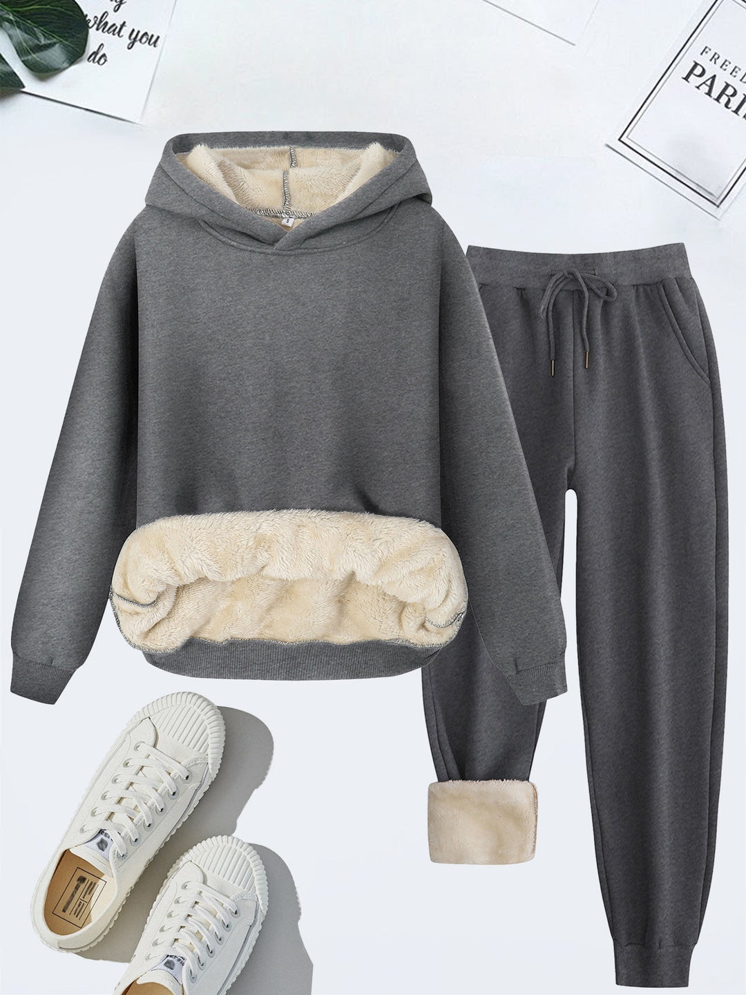 FORDA™ - Cozy Solid Colour Hoodie and Drawstring Trousers Set