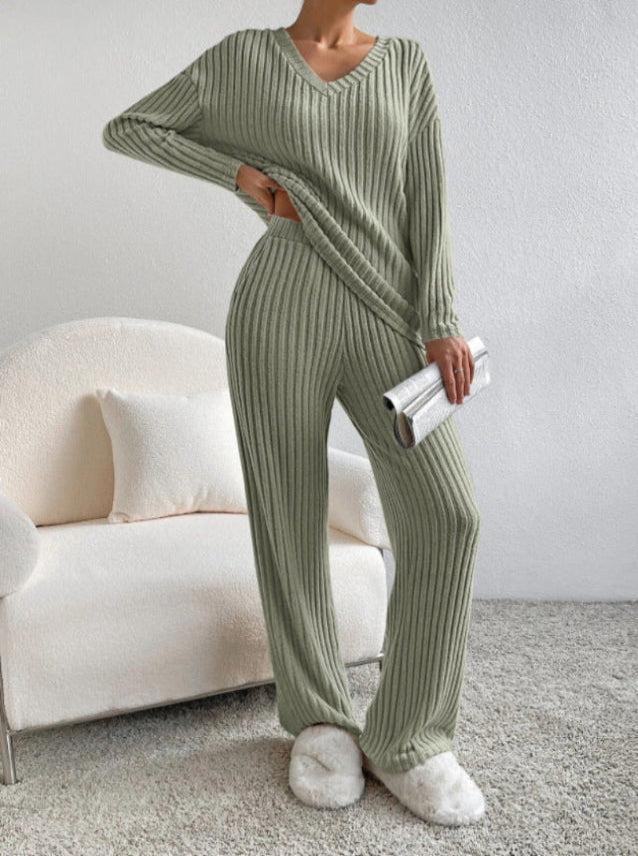ELMER™ - Casual Long Sleeve V-Neck Top and Trousers Set