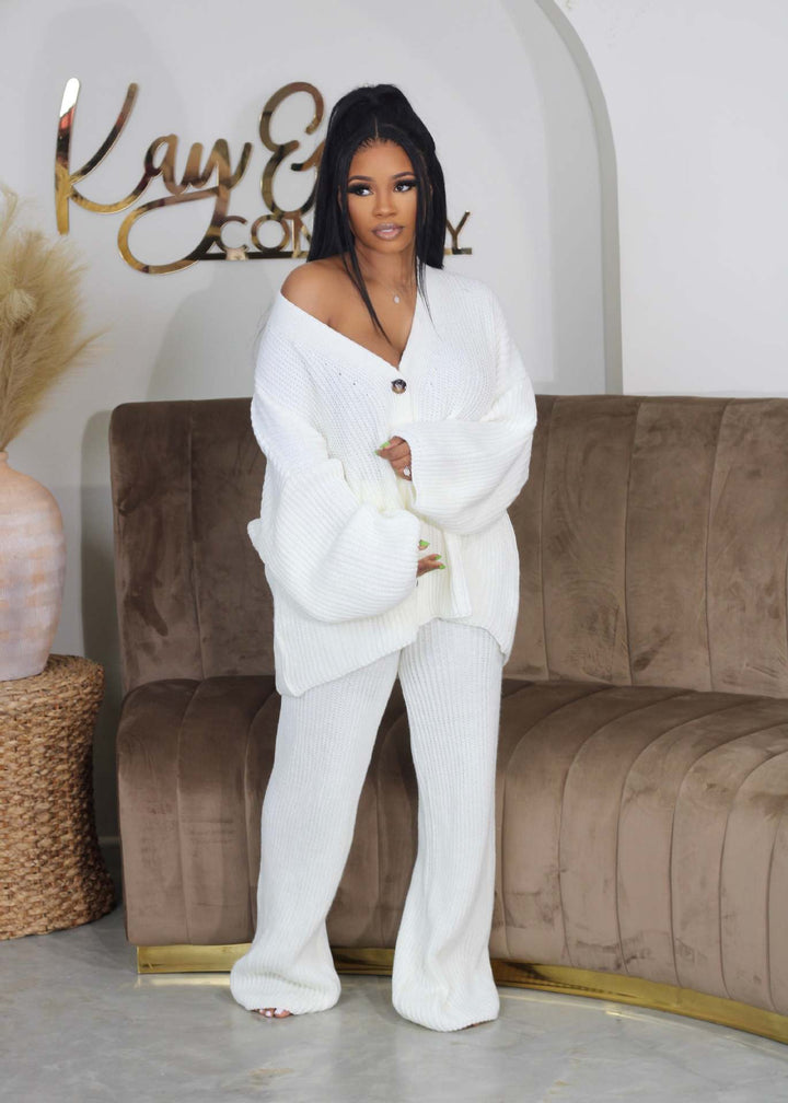 AMIKA™ - Casual V-Neck Cardigan and Wide Leg Trousers Set
