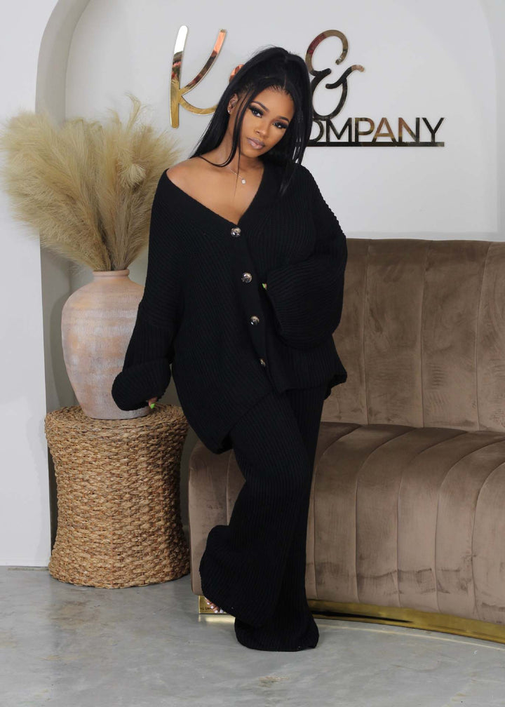 AMIKA™ - Casual V-Neck Cardigan and Wide Leg Trousers Set