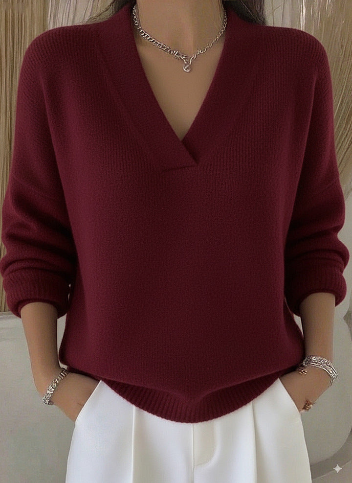 Clara | Μαλακό Ροζ Πουλόβερ V-Neck σε Χαλαρή Γραμμή