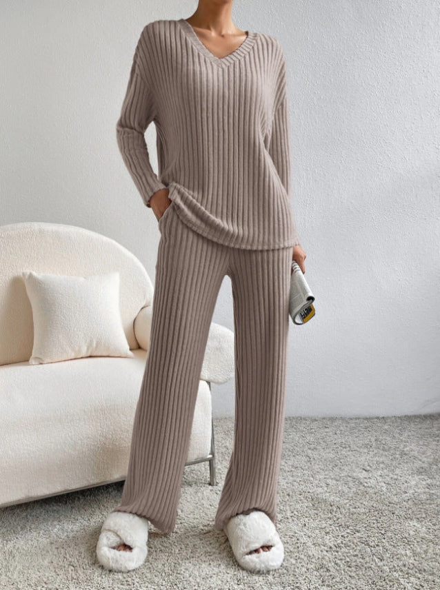ELMER™ - Casual Long Sleeve V-Neck Top and Trousers Set