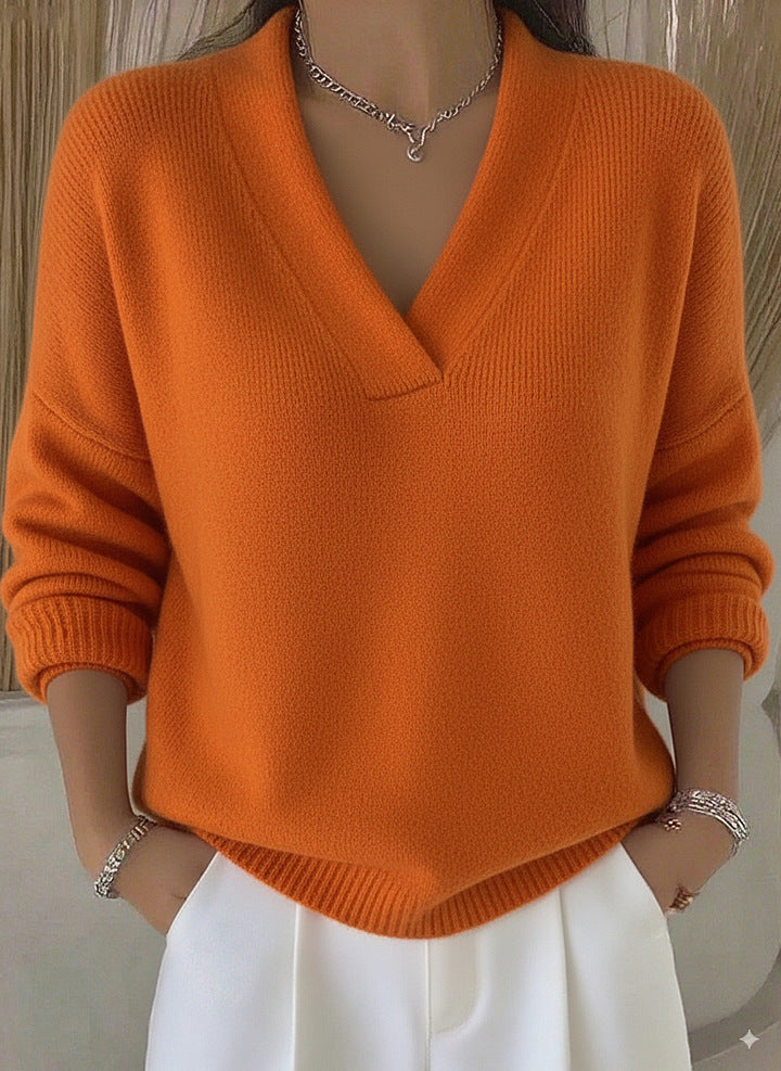 Clara | Μαλακό Ροζ Πουλόβερ V-Neck σε Χαλαρή Γραμμή