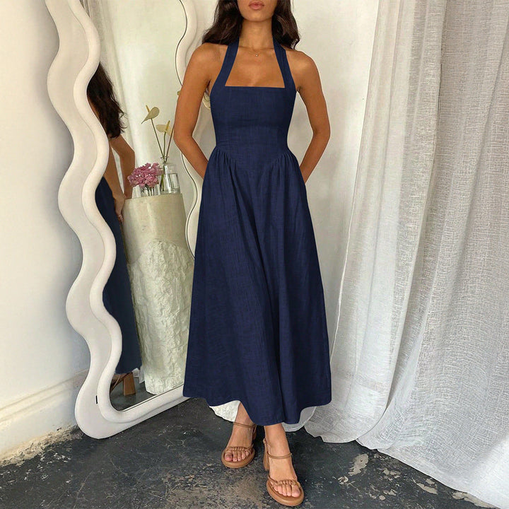MYRNA™ - Vintage Summer Sleeveless Halter Neck A-Line Maxi Dress