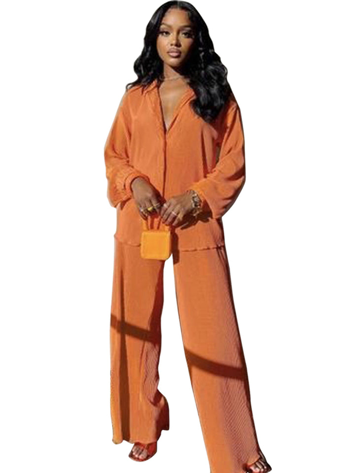 CLEO™ – Chic Collared Long Sleeve and Wide-Leg Trouser Set
