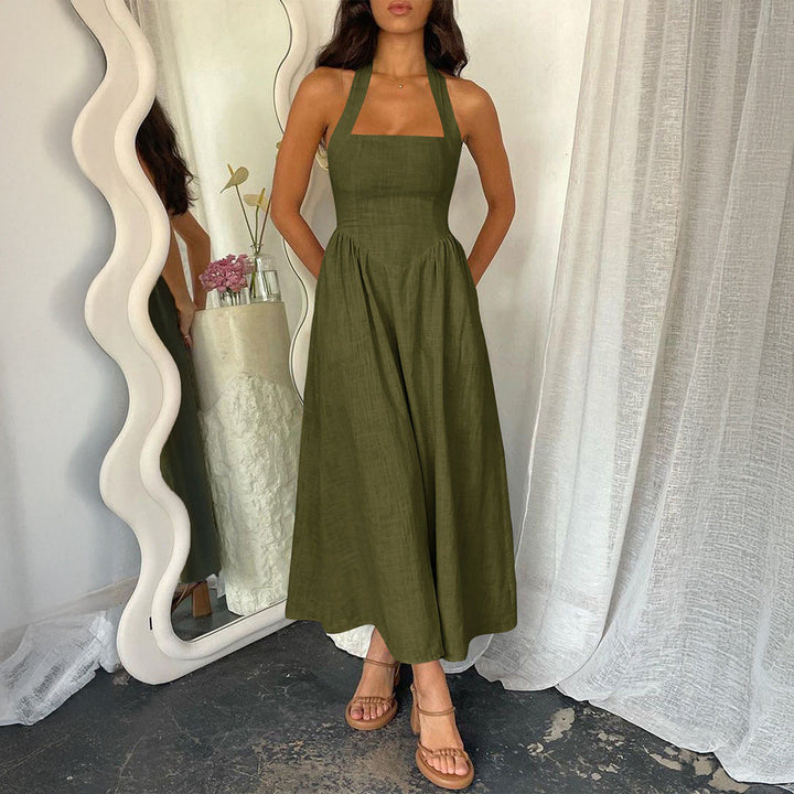 MYRNA™ - Vintage Summer Sleeveless Halter Neck A-Line Maxi Dress