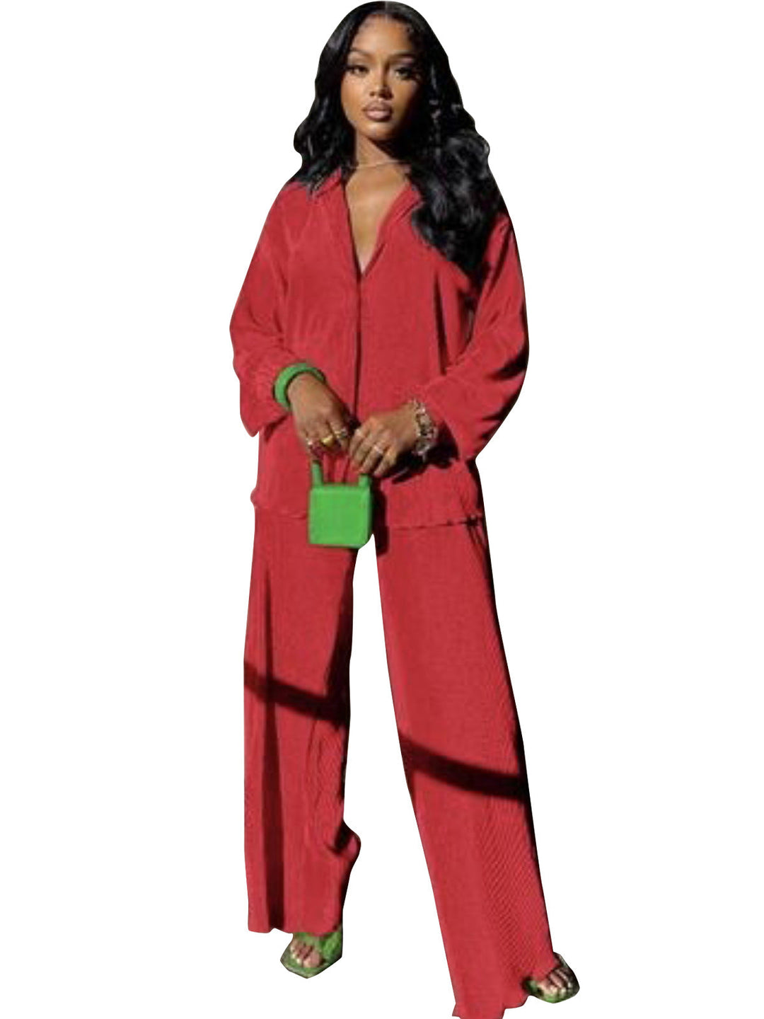 CLEO™ – Chic Collared Long Sleeve and Wide-Leg Trouser Set