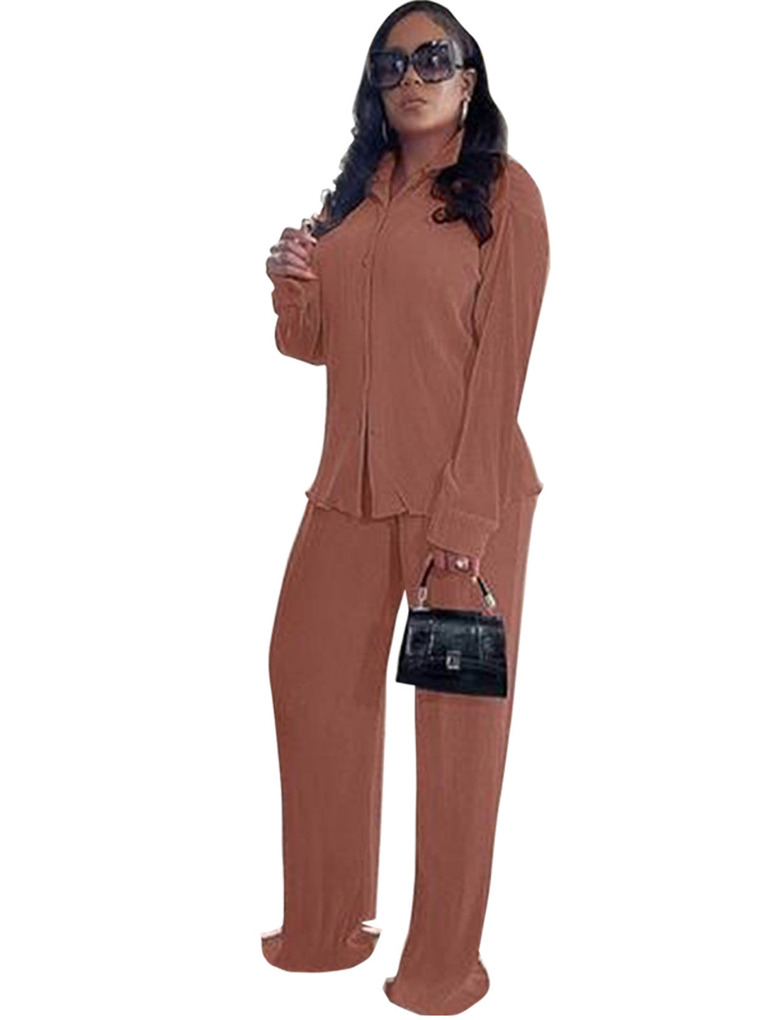 CLEO™ – Chic Collared Long Sleeve and Wide-Leg Trouser Set