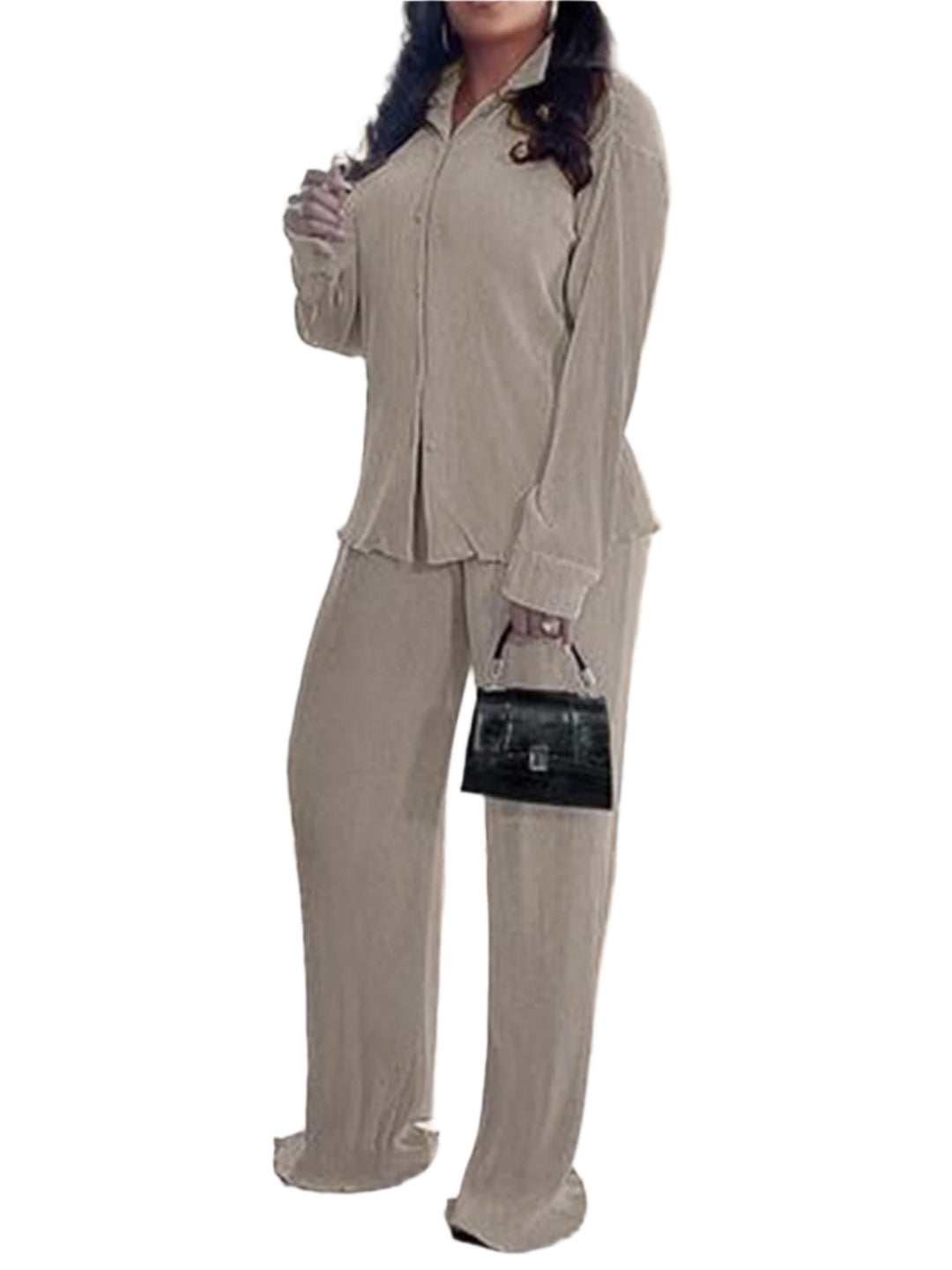 CLEO™ – Chic Collared Long Sleeve and Wide-Leg Trouser Set