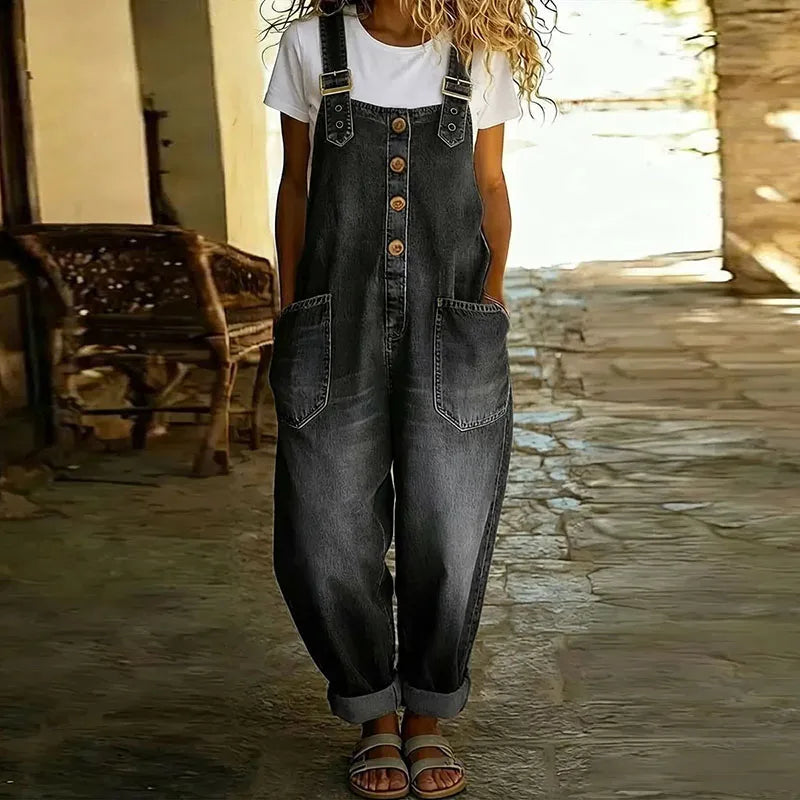 GR | Vintage βαμβακερή denim ολόσωμη φόρμα με ρυθμιζόμενες τιράντες