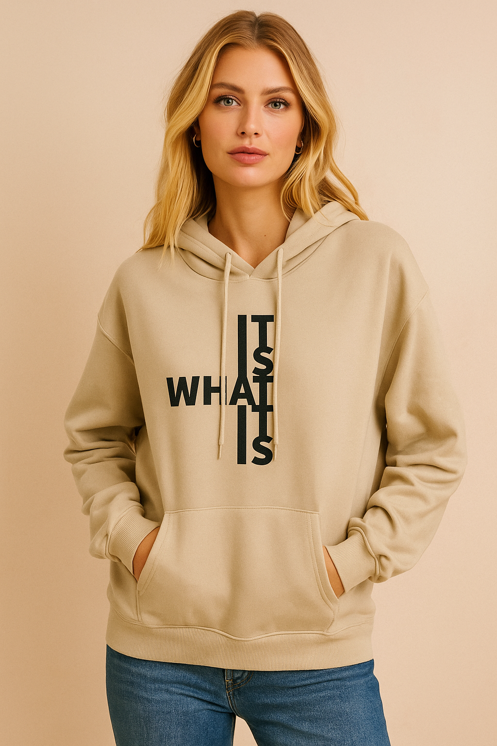 Women’s Trendy Warm Hoodie with Statement Text Print | Salonne