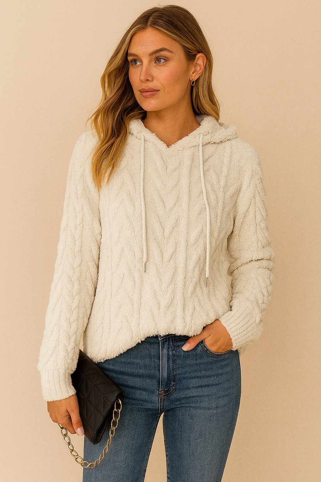 Women’s Stylish Trendy Knitted Hoodie with Texture | Shola
