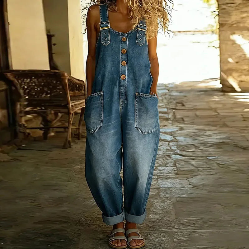 GR | Vintage βαμβακερή denim ολόσωμη φόρμα με ρυθμιζόμενες τιράντες