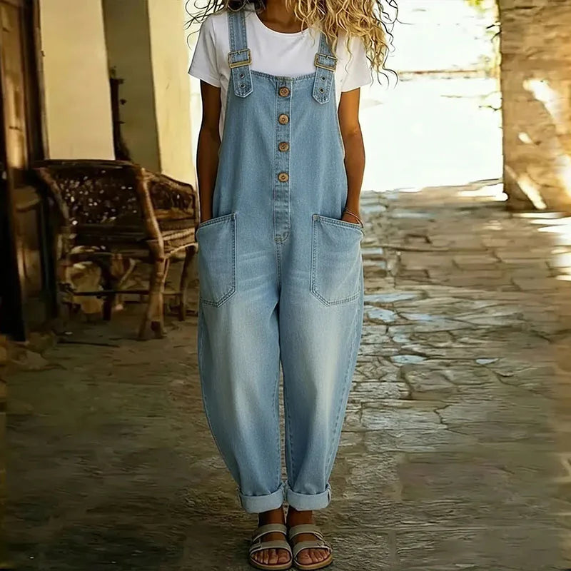 GR | Vintage βαμβακερή denim ολόσωμη φόρμα με ρυθμιζόμενες τιράντες