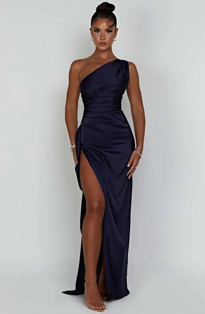 Seraphina Grace | Luxury Satin Evening Dress with Slit – Timeless Elegance