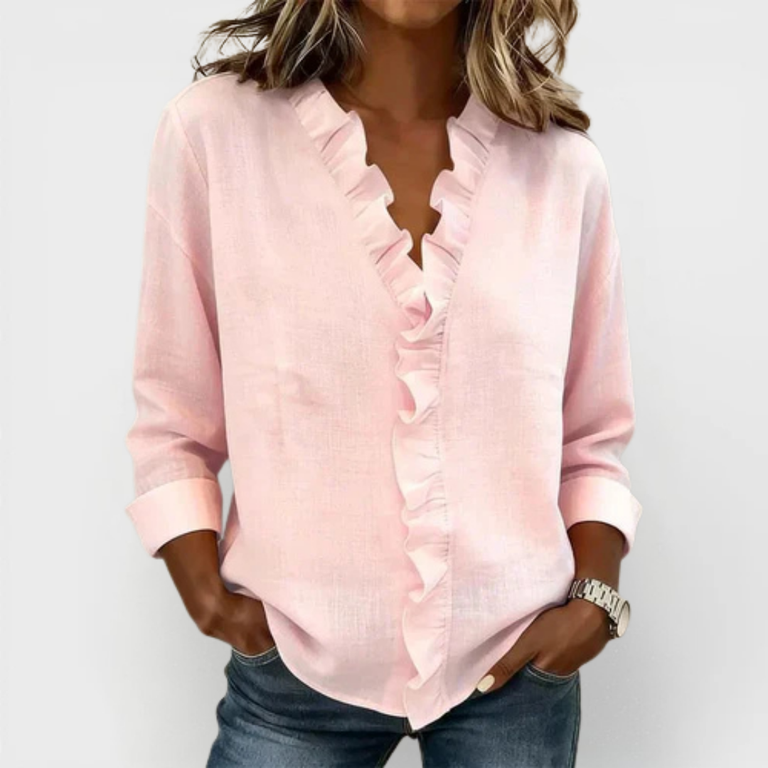 Susan | Ruffled V-neck long-sleeve blouse