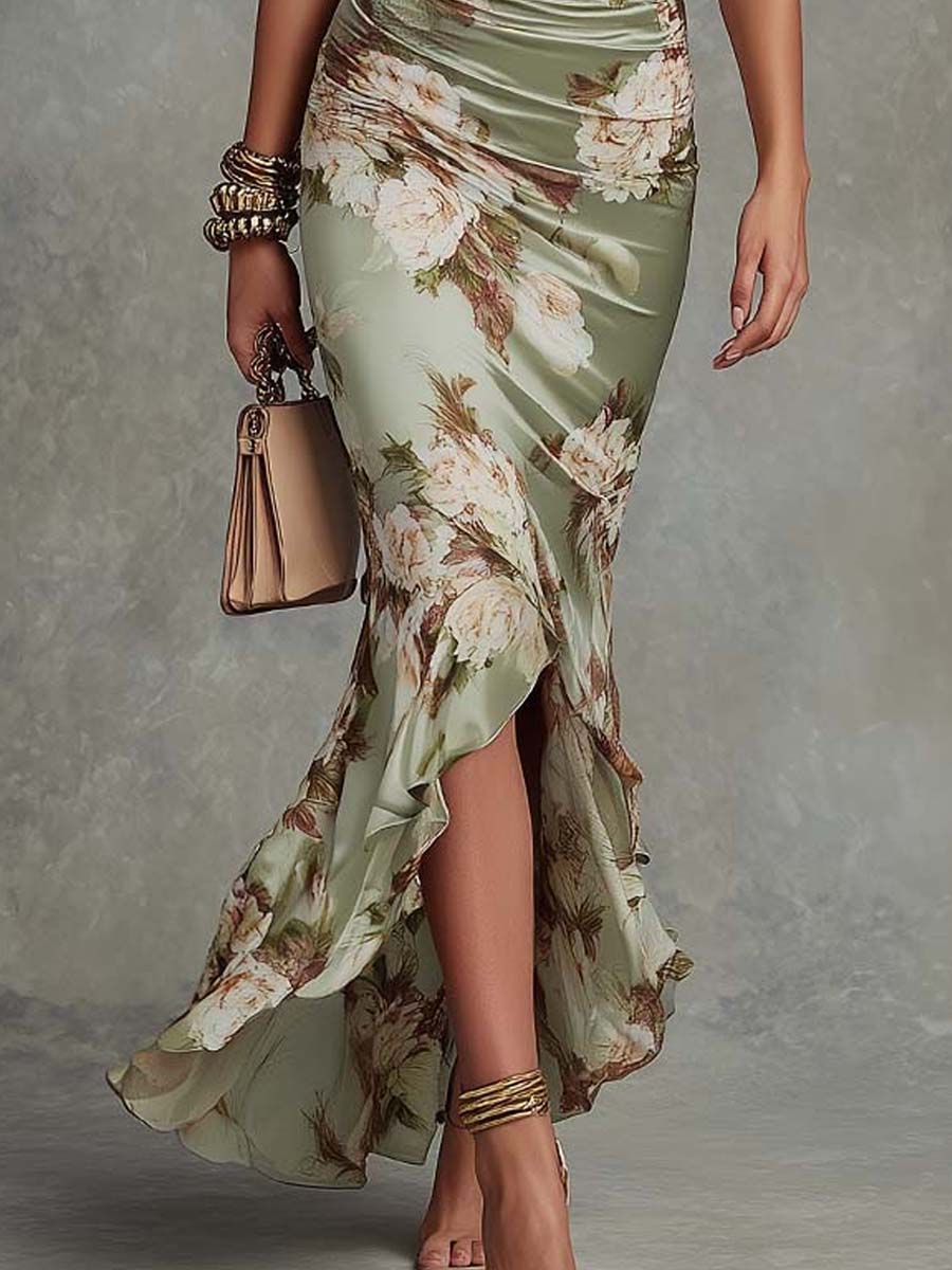 Aveline | Ruffle Dress with Floral Slit