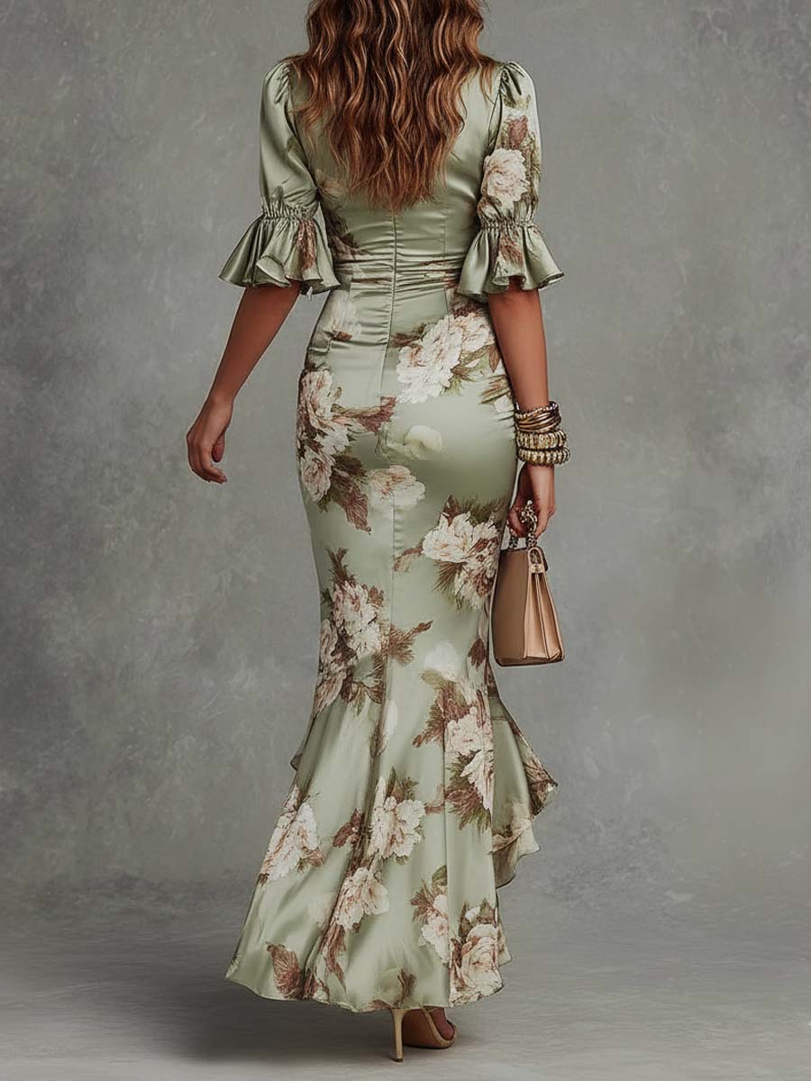 Aveline | Ruffle Dress with Floral Slit