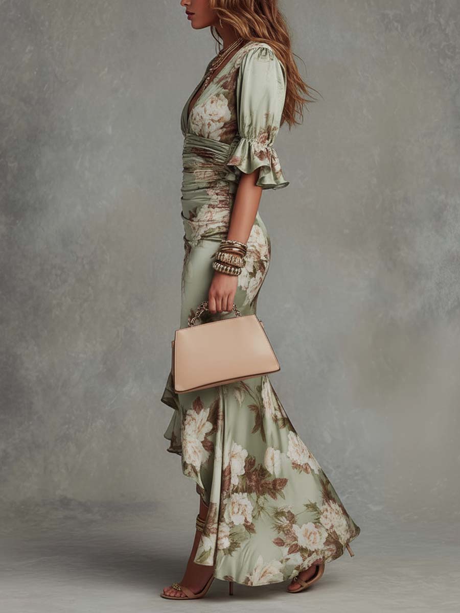 Aveline | Ruffle Dress with Floral Slit