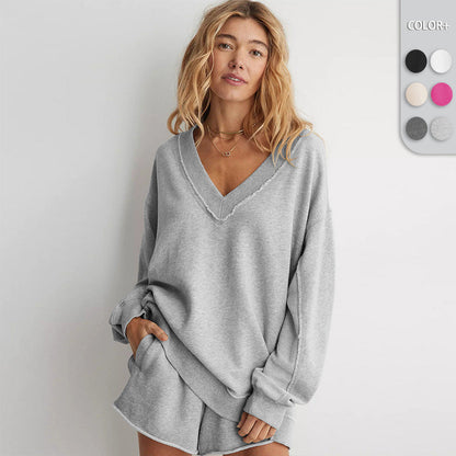 Women's Comfortable Basic V-Neck Lounge Sweater | Sana