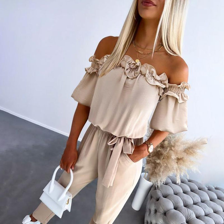 CAMILA™ – Chic Off-Shoulder Frill Tie-Waist Jumpsuit
