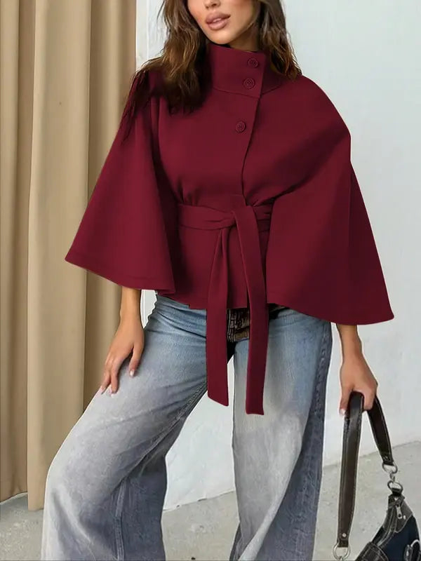 THELMA™ - Women’s Front Buckle Belted Wool Cape Coat for Autumn & Winter