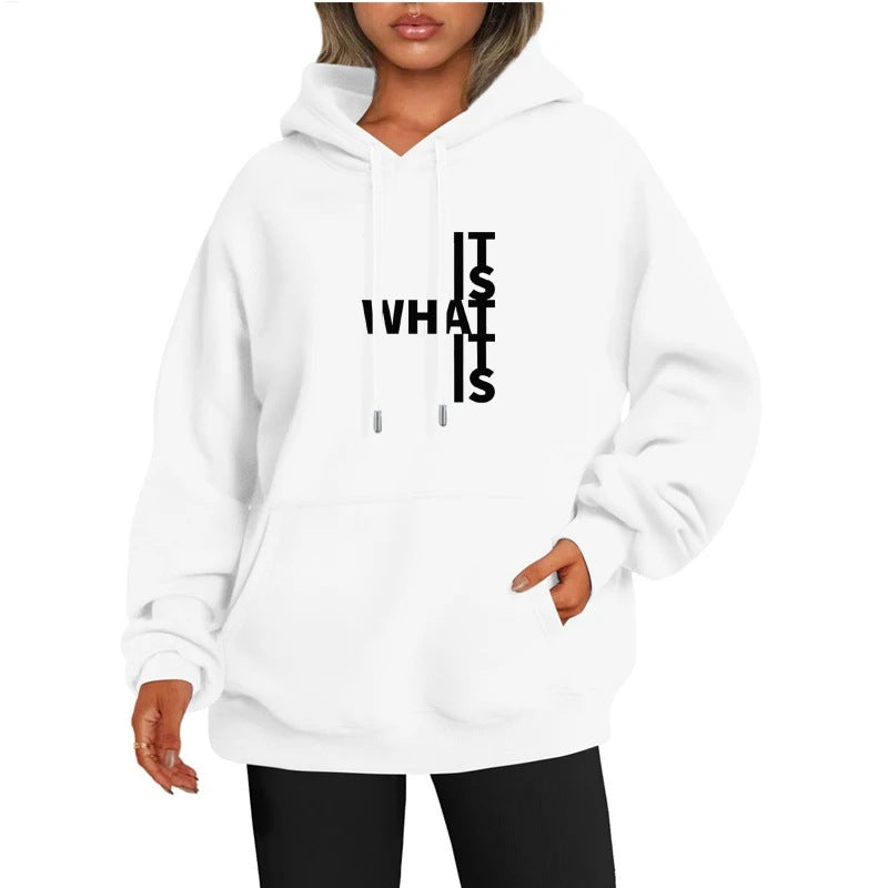 Women’s Trendy Warm Hoodie with Statement Text Print | Salonne