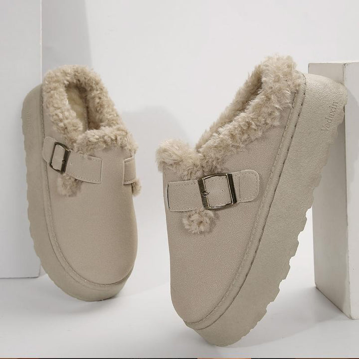 ELLA™ - Women’s Suede Plush Buckle Slip-On Slippers Boots