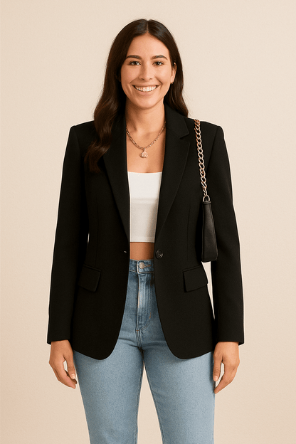 Women's Tailored Blazer – Elegant Classic Lapel Blazer for Casual & Business Wear
