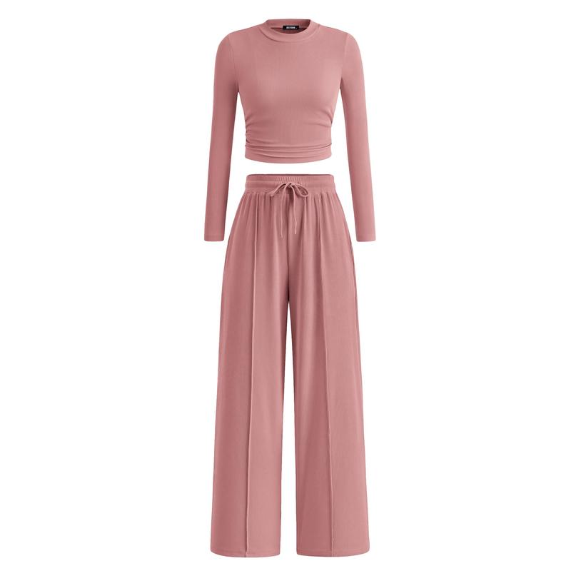 MIRELA™ - Ribbed Knit Long Sleeve Crop Top and Matching Trousers Set