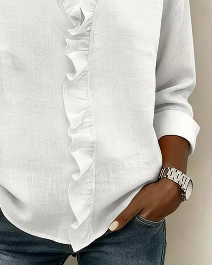 Susan | Ruffled V-neck long-sleeve blouse