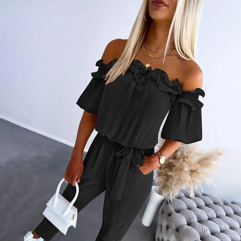 CAMILA™ – Chic Off-Shoulder Frill Tie-Waist Jumpsuit