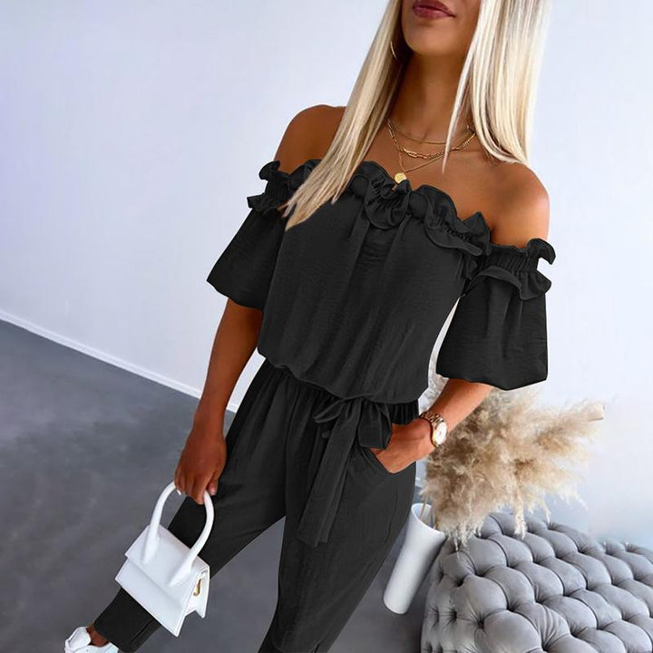 CAMILA™ – Chic Off-Shoulder Frill Tie-Waist Jumpsuit