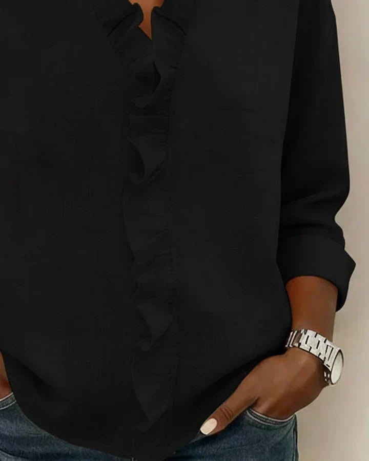 Susan | Ruffled V-neck long-sleeve blouse