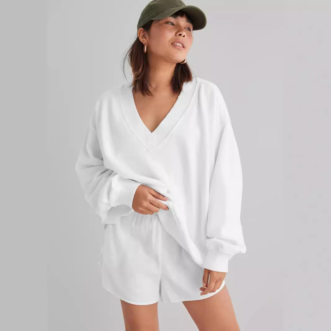 Women's Comfortable Basic V-Neck Lounge Sweater | Sana