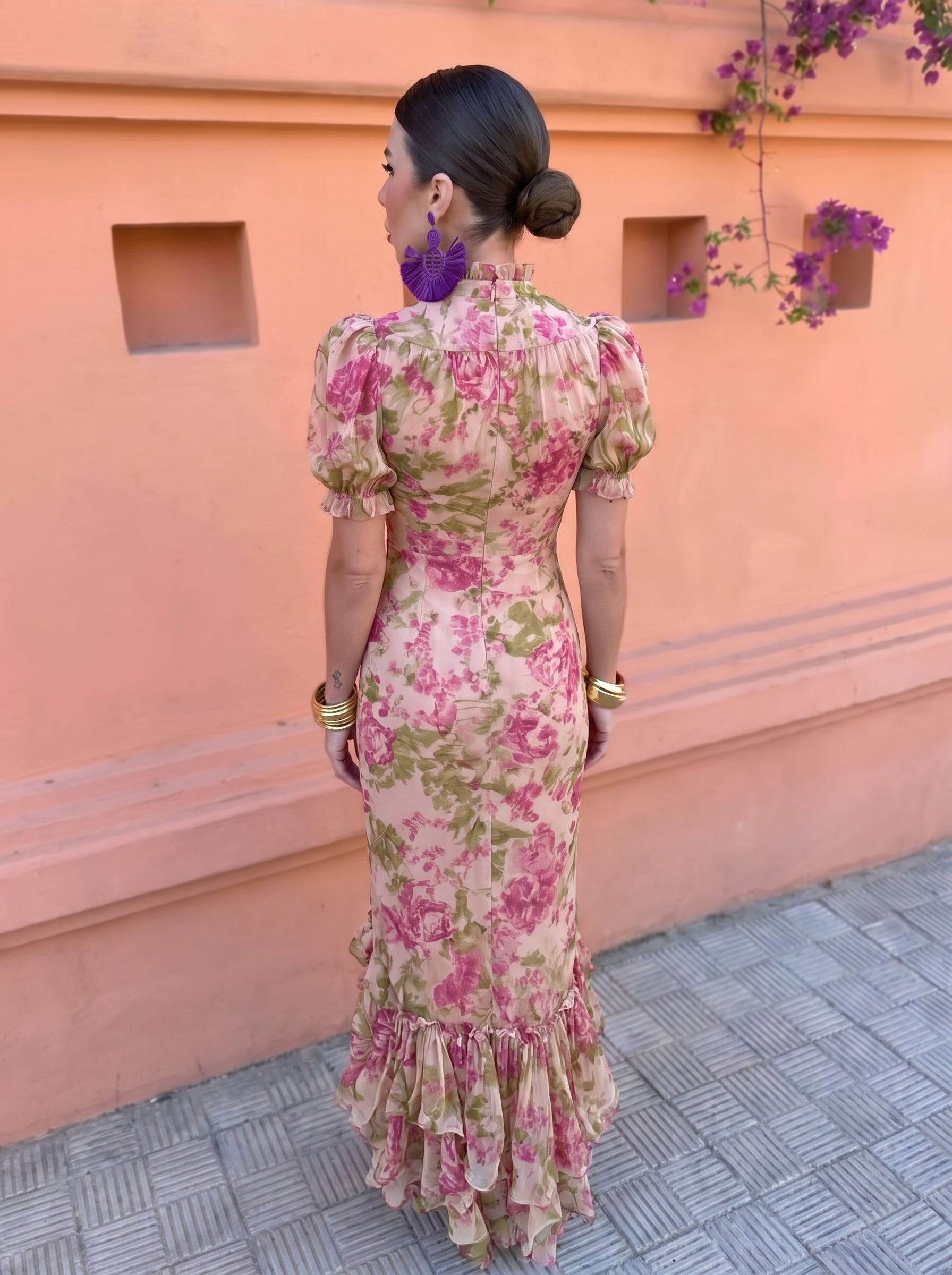 Mae — Vintage Μακρύ Φόρεμα με Τύπωμα Ρόδων