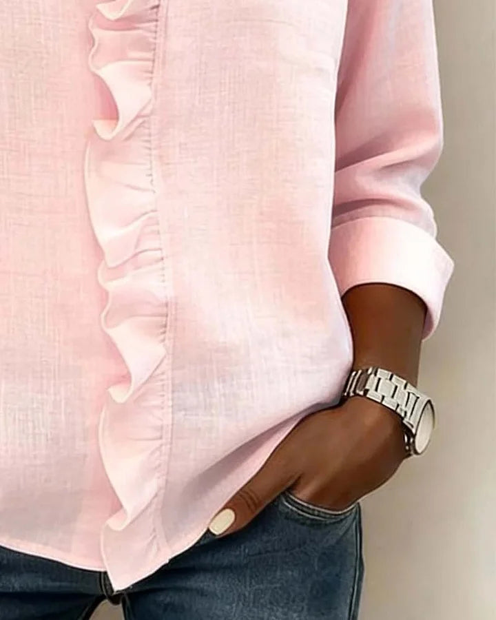 Susan | Ruffled V-neck long-sleeve blouse