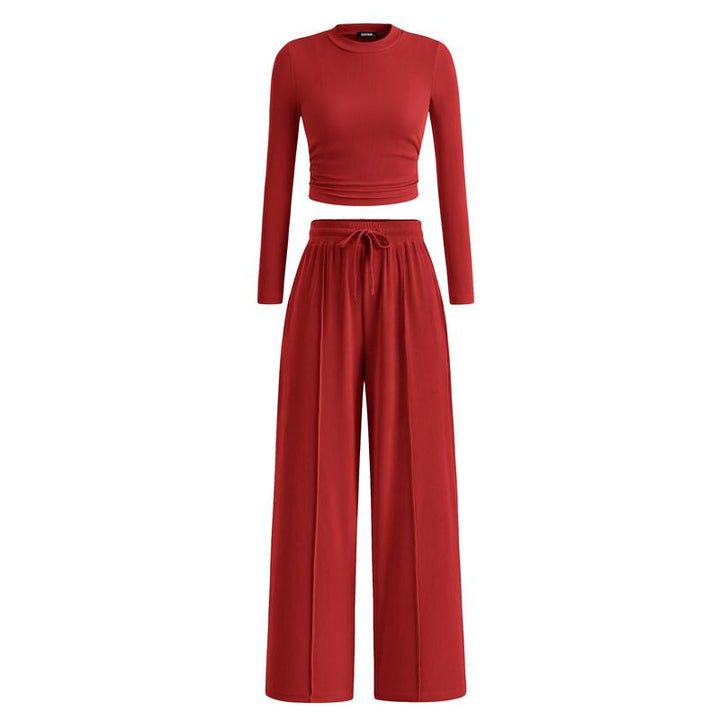MIRELA™ - Ribbed Knit Long Sleeve Crop Top and Matching Trousers Set