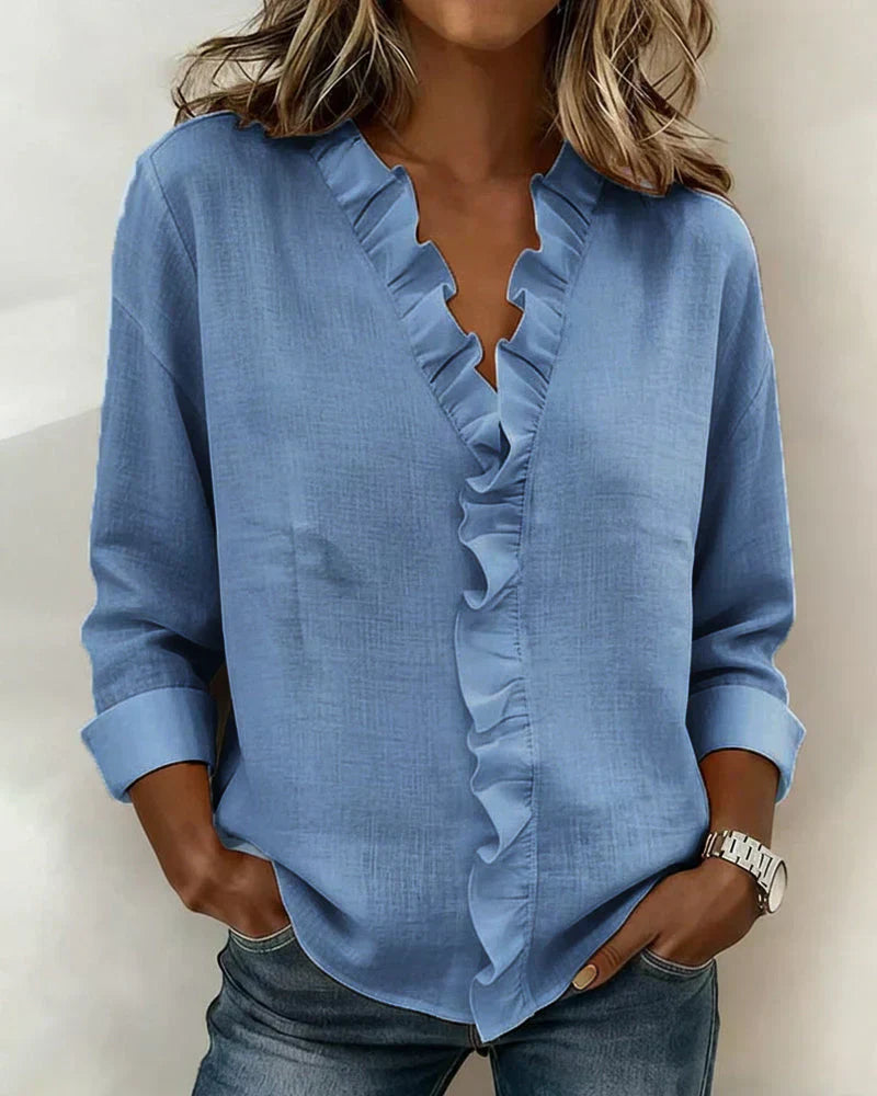 Susan | Ruffled V-neck long-sleeve blouse