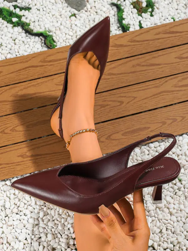 AMIRA™ - Women’s PU Leather Slingback Heels Simple Solid Colour Pointed Toe Pumps