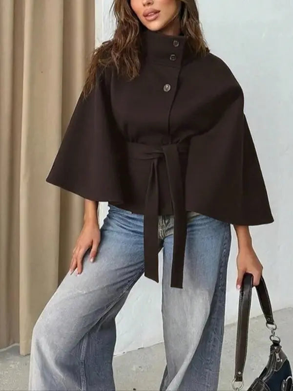 THELMA™ - Women’s Front Buckle Belted Wool Cape Coat for Autumn & Winter