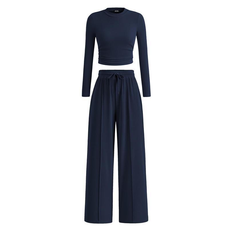 MIRELA™ - Ribbed Knit Long Sleeve Crop Top and Matching Trousers Set
