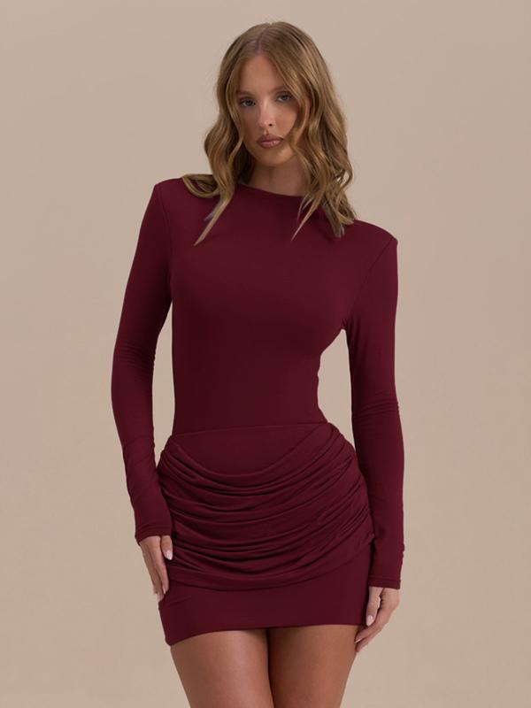 ZERNA™ - Long Sleeve Ruched A-Line Dress Gown for Elegance
