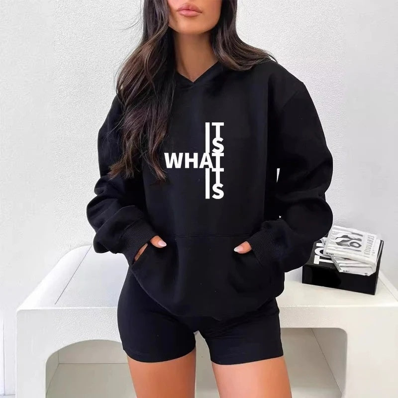 Women’s Trendy Warm Hoodie with Statement Text Print | Salonne